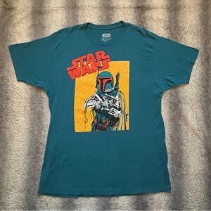 Star Wars Boba Fett Teal Graphic T-Shirt Men’s XL Red Yellow Blue Logo